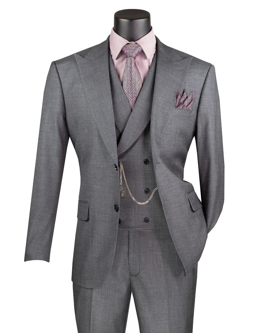 Harlem Nights Suits for Men - Vinci Mens Charcoal 3 Piece Suit Fancy Vest Big Lapel Modern Fit MV2K-2