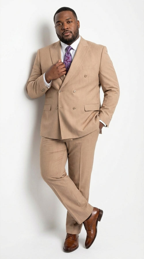 Vitali Tan Double Breasted Suit Mens 2 Piece Formal Suit for Wedding, Business and Special Events khaki beige color