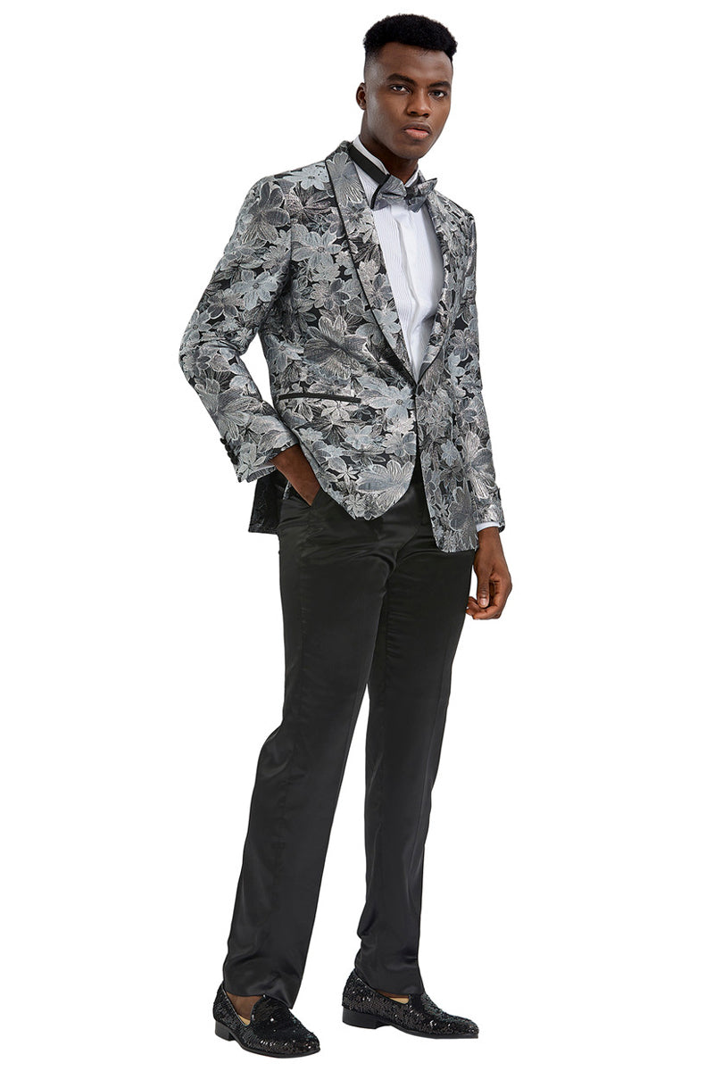 Paisley Prom Tuxedo Jacket for Men - Slim Fit in Charcoal & Silver Grey