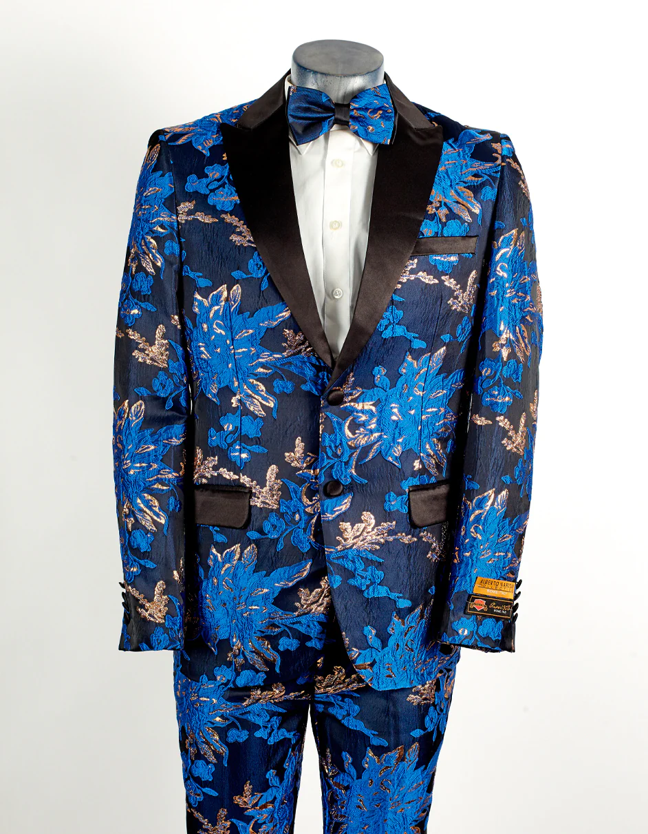 Best Mens 2 Button Royal Blue and Gold Foil Paisley Tuxedo - For Men  Fashion Perfect For Wedding or Prom or Business  or Church