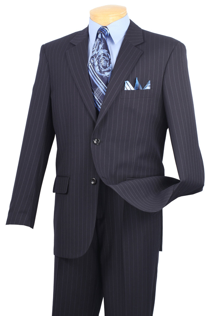 Mens Modern Fit 2 Button No Pleated Flat Front Pants Pinstripe Suit in Navy - 36 Short