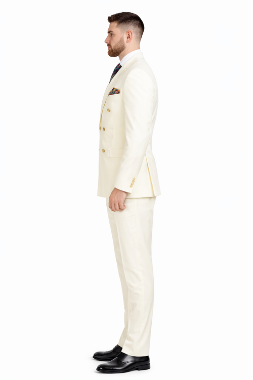 Apollo King Men's 2pc Double Breasted Suit Wide Peak Lapel with Slim Fit Cut