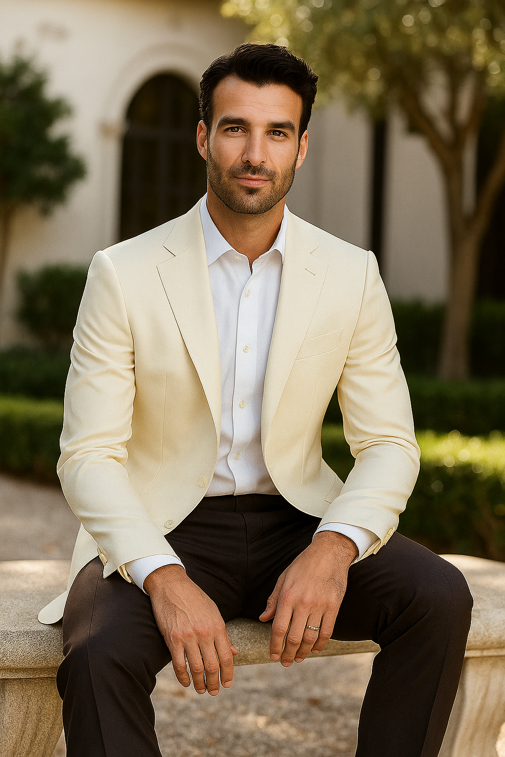 White Elegant Modern Fit Wool Sport Coat - 62 Regular