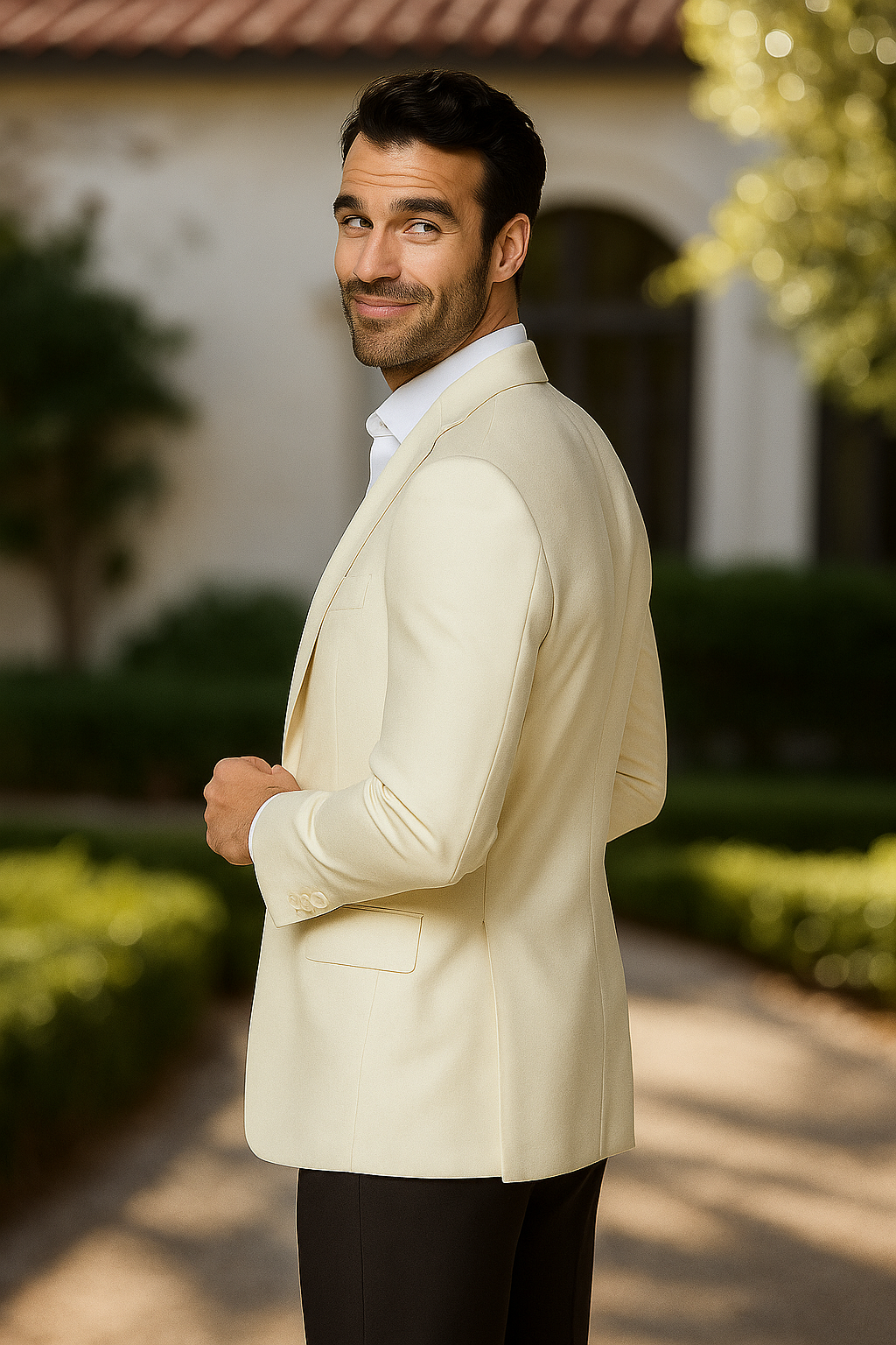 White Elegant Modern Fit Wool Sport Coat - 62 Regular