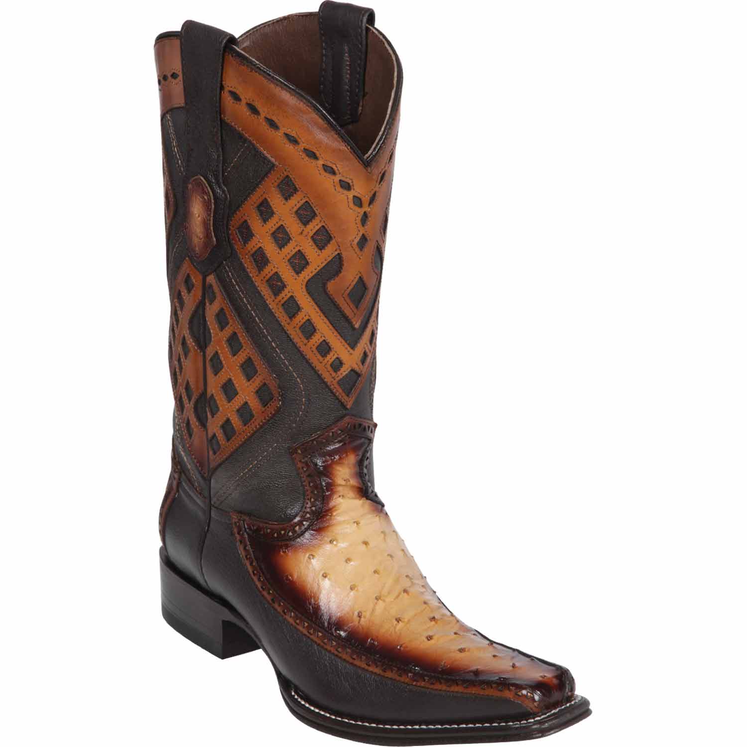 Men's Wild West Ostrich with Deer Skin Square Toe Boots 276F03 - 6