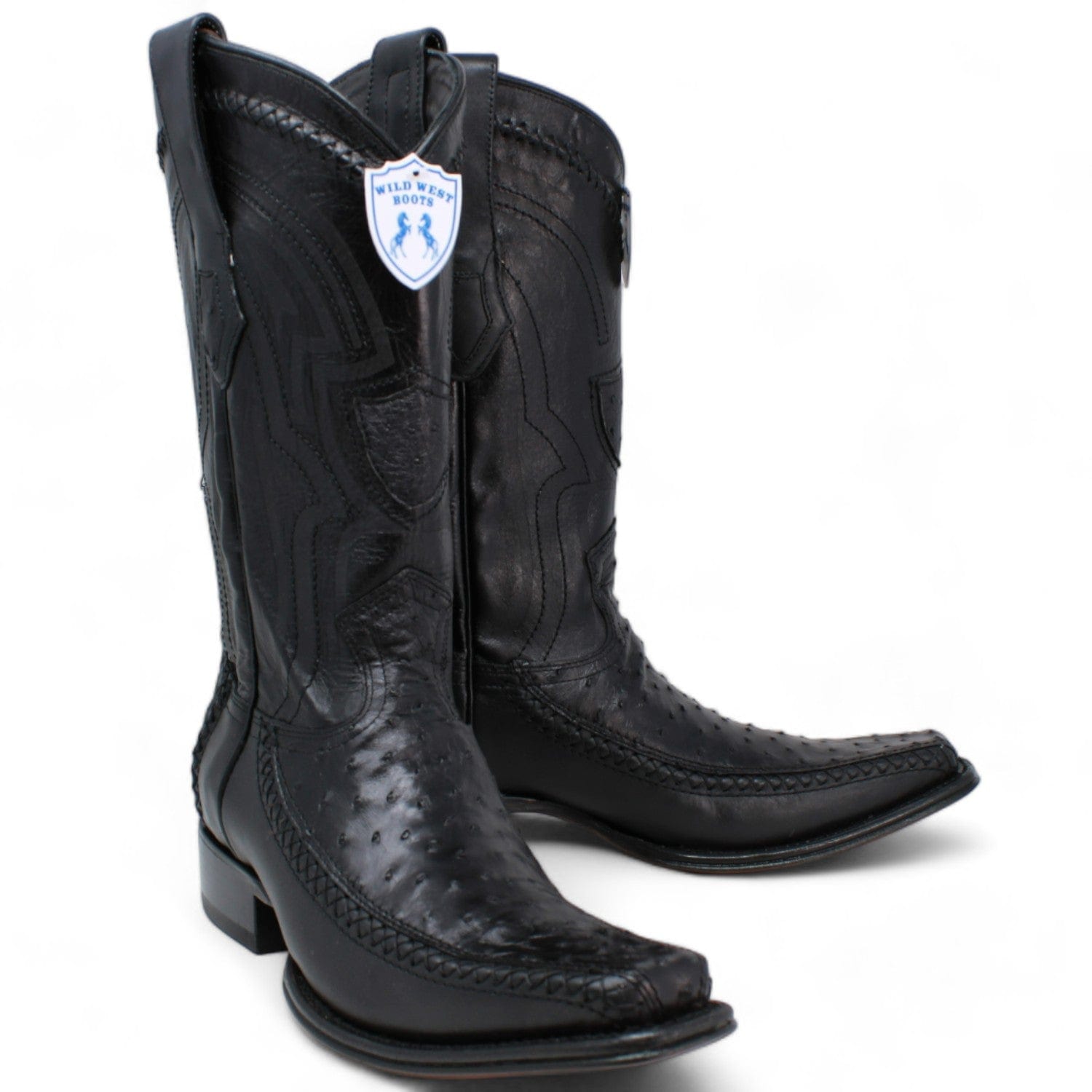 Men's Wild West Ostrich with Deer Skin Square Toe Boots 277LF03 - 6