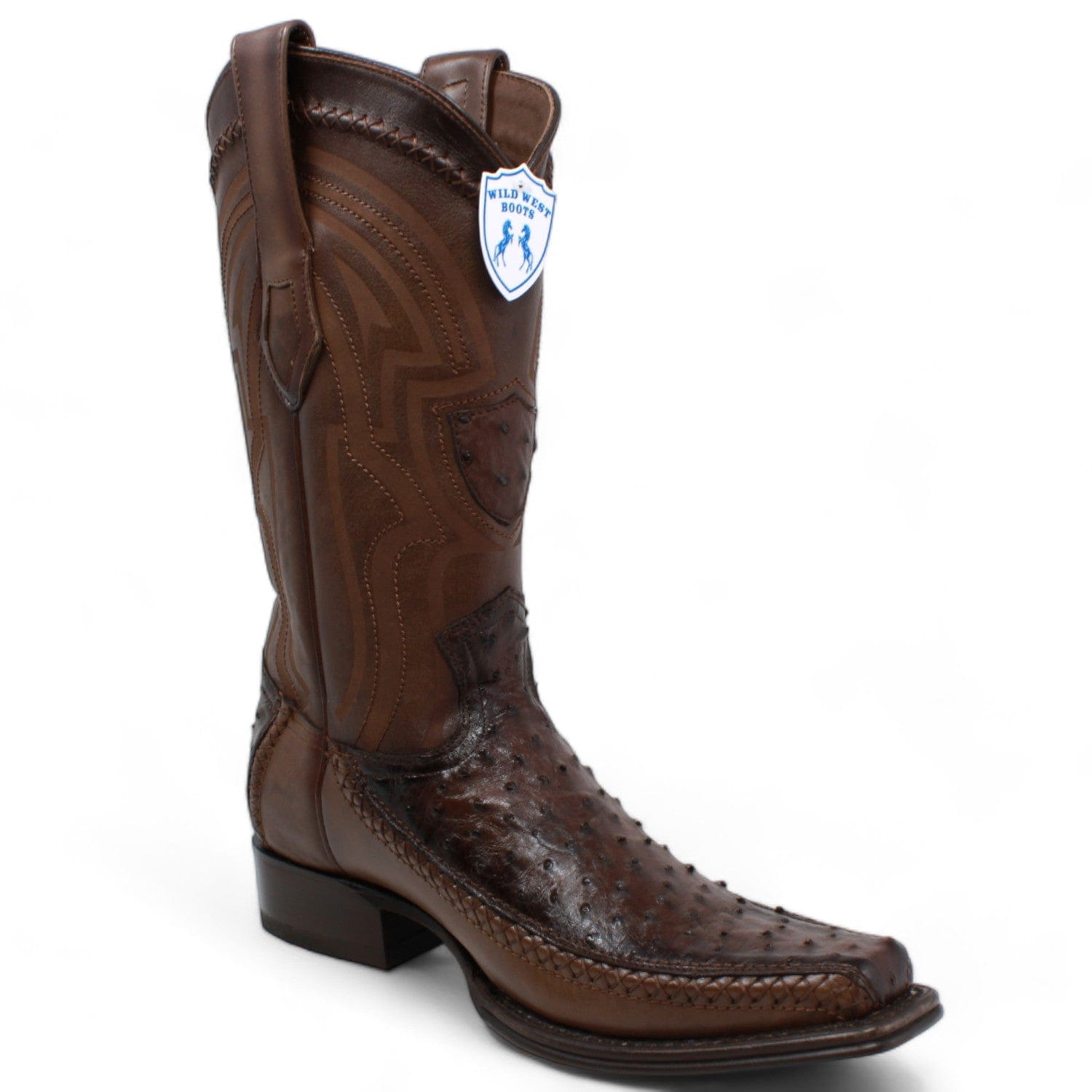 Men's Wild West Ostrich with Deer Skin Square Toe Boots 277LF03 - 6