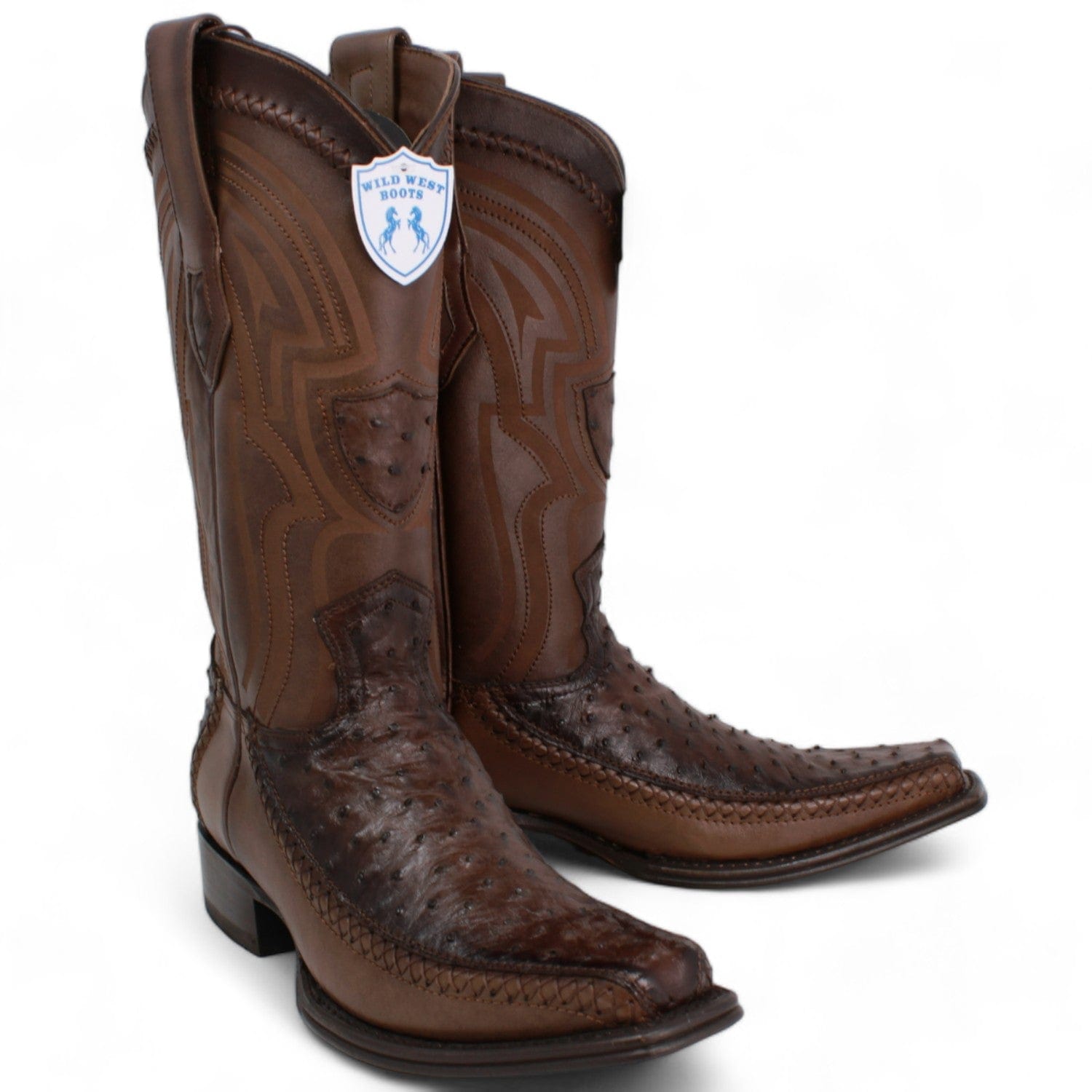 Men's Wild West Ostrich with Deer Skin Square Toe Boots 277LF03 - 6