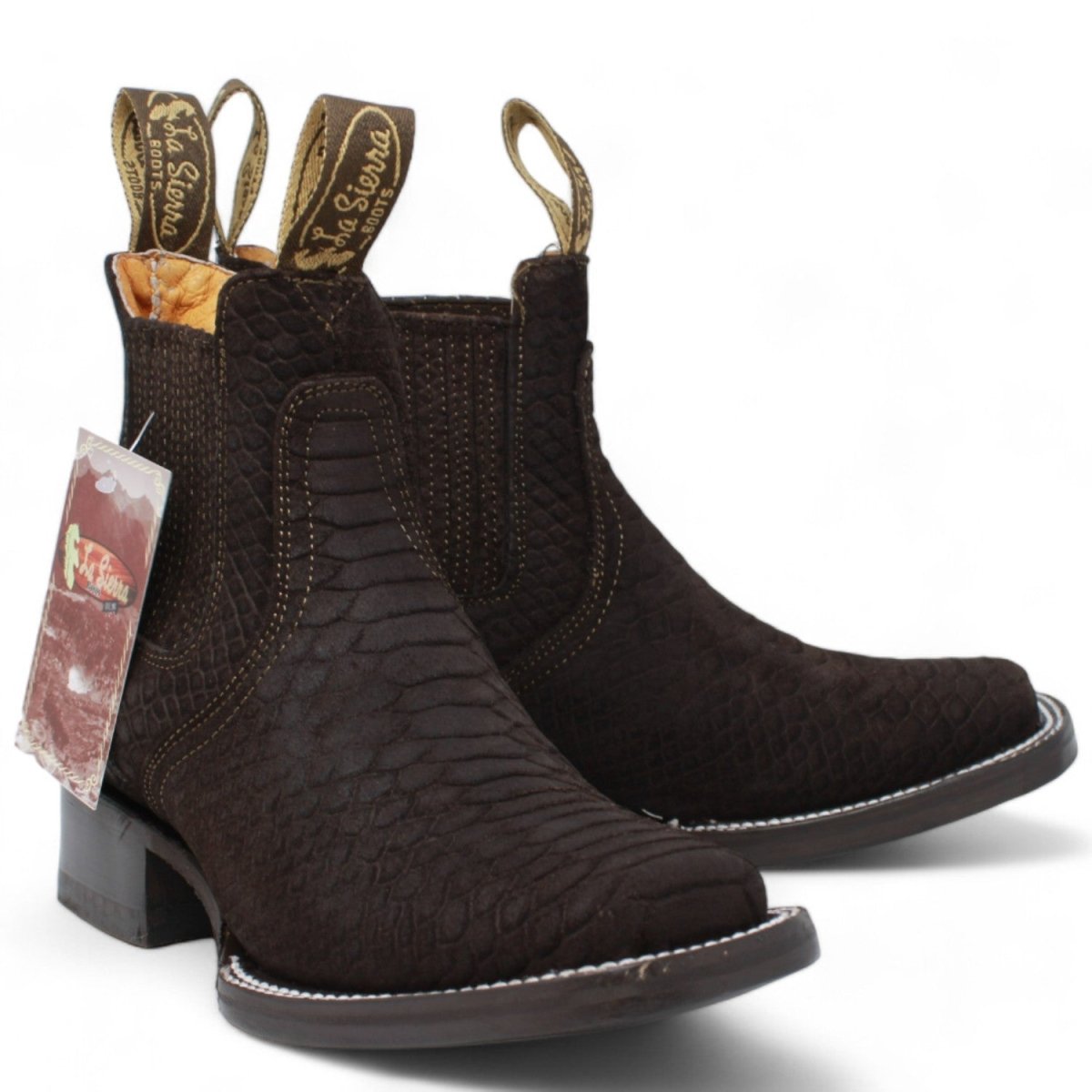 Women's Square Toe Python Print Ankle Boot - Black