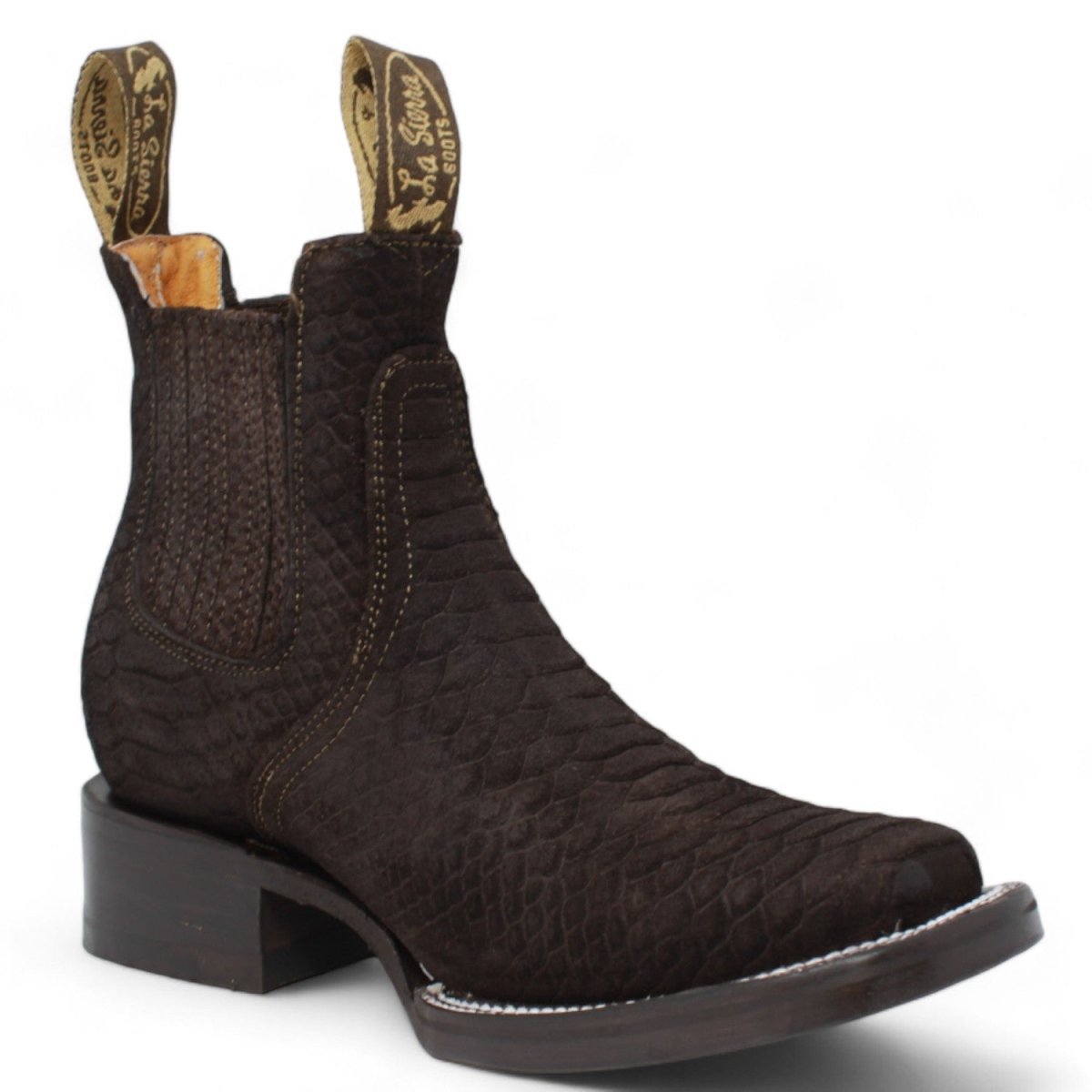 Women's Square Toe Python Print Ankle Boot - Black