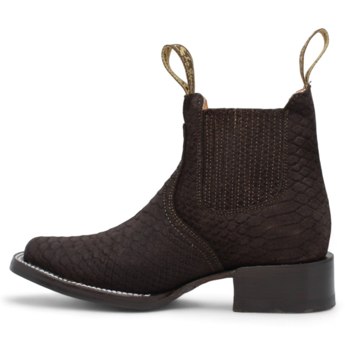 Women's Square Toe Python Print Ankle Boot - Black