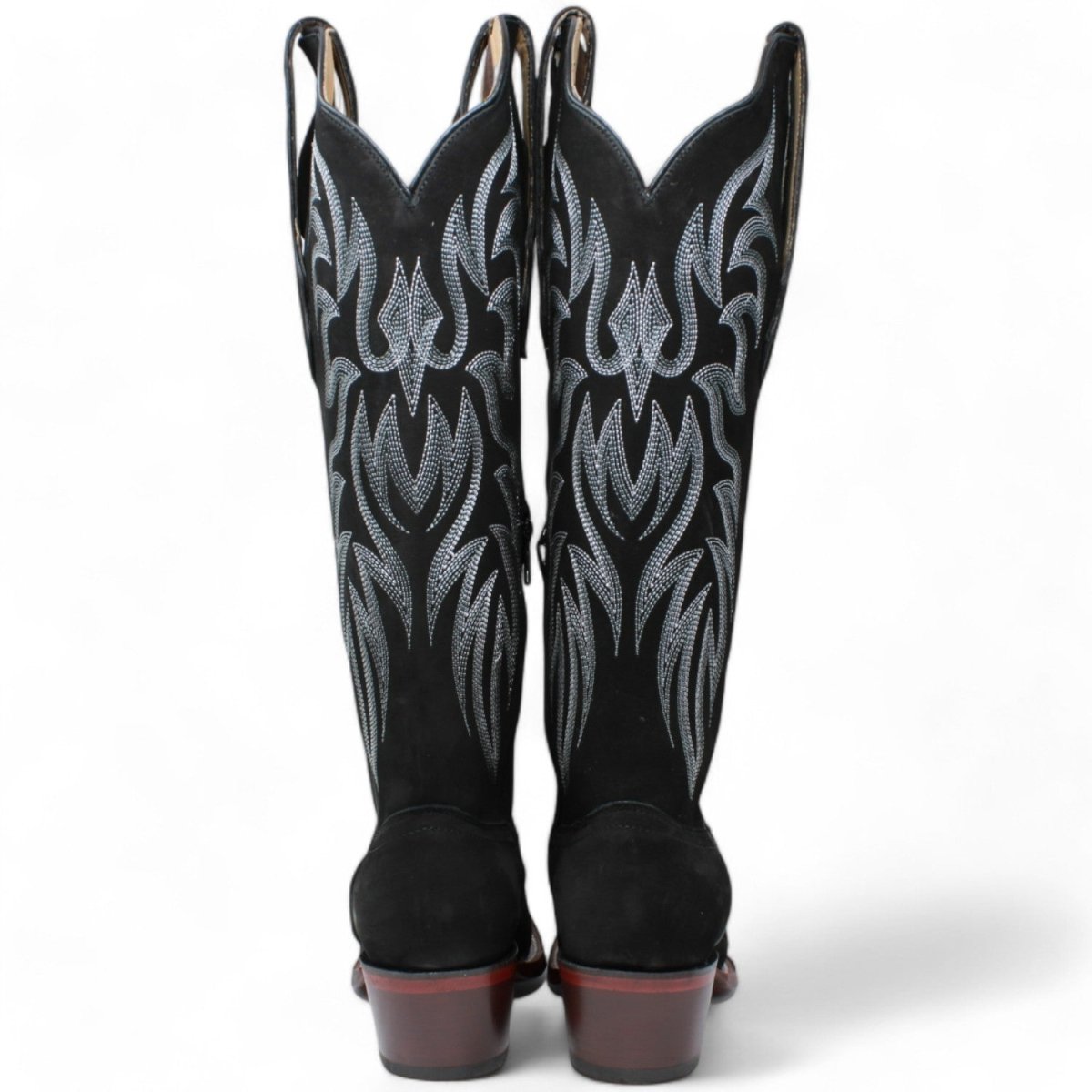 Women's Wild West Snip Toe Suede Leather Boots with Zipper - Black - 5