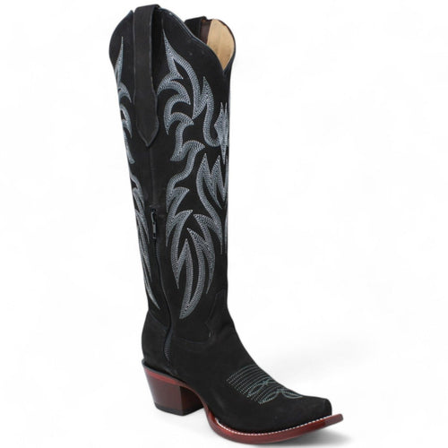 Women's Wild West Snip Toe Suede Leather Boots with Zipper - Black