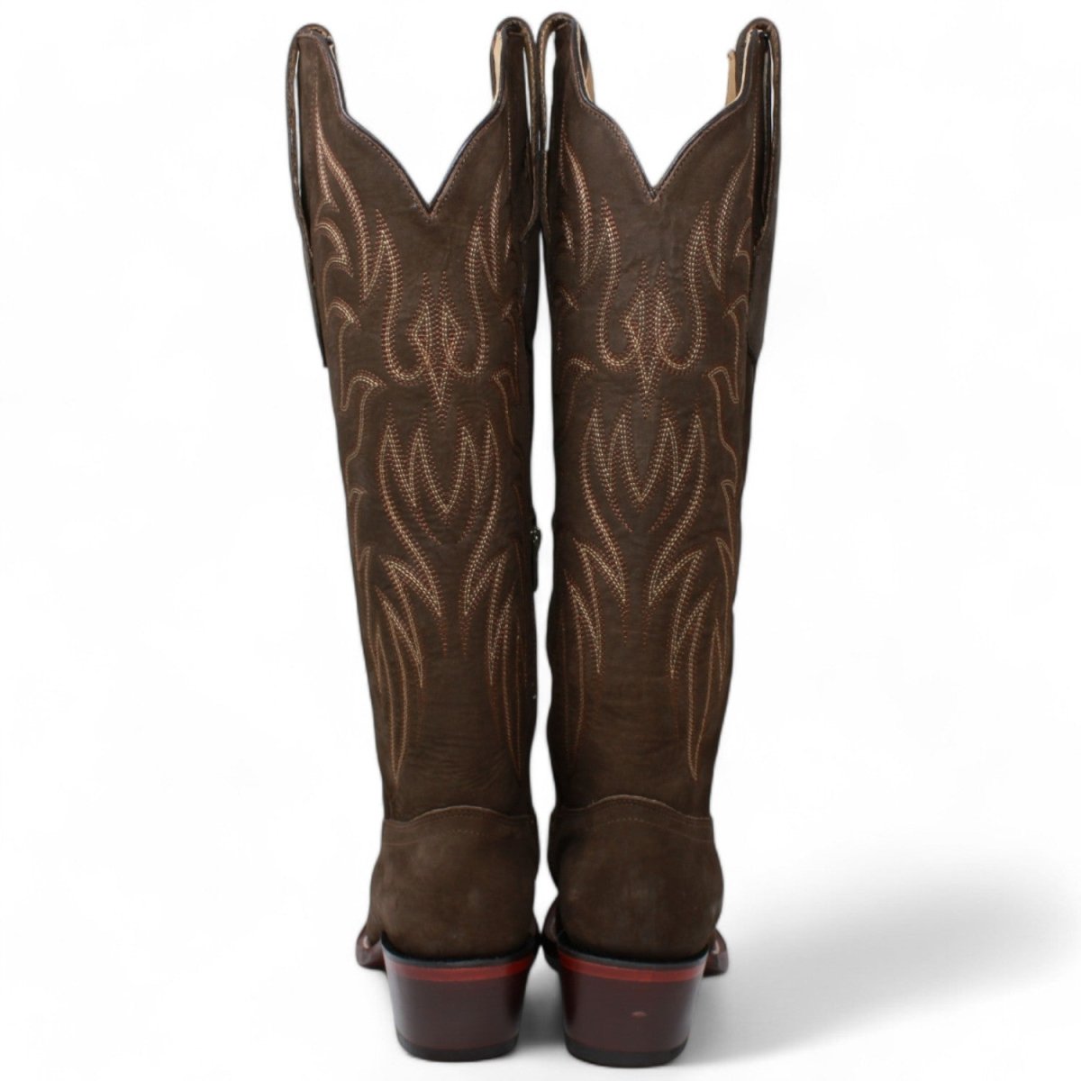 Women's Wild West Snip Toe Suede Leather Boots with Zipper - Chocolate - 5