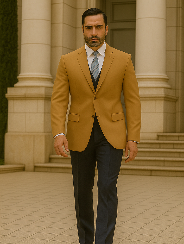 "Wool & Cashmere Men's Overcoat - Full Length in Camel" - Camel