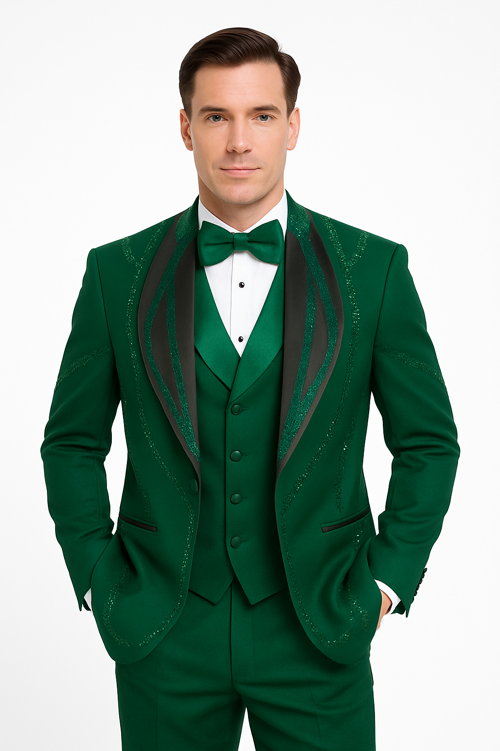 Hunter Green Italian Wool 3-Piece Modern Fit Tuxedo - 34 Short or Extra Small