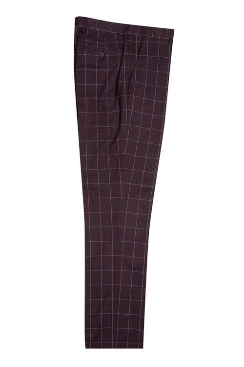 "Mens Stacy Adams Suit - Stacy Adams Suit Men's Burgundy Windowpane Plaid Vested Suit"
