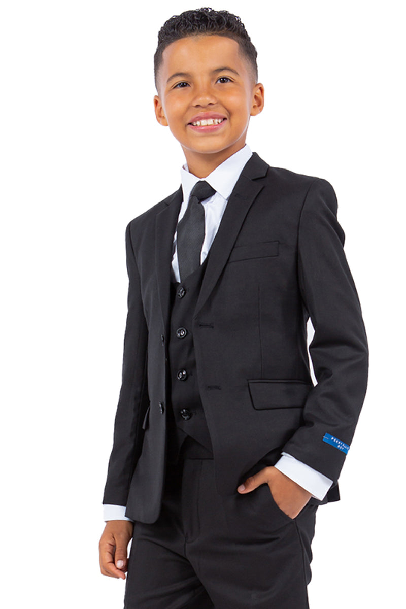 "Perry Ellis Black Vested Wedding Suit for Boys" - 2