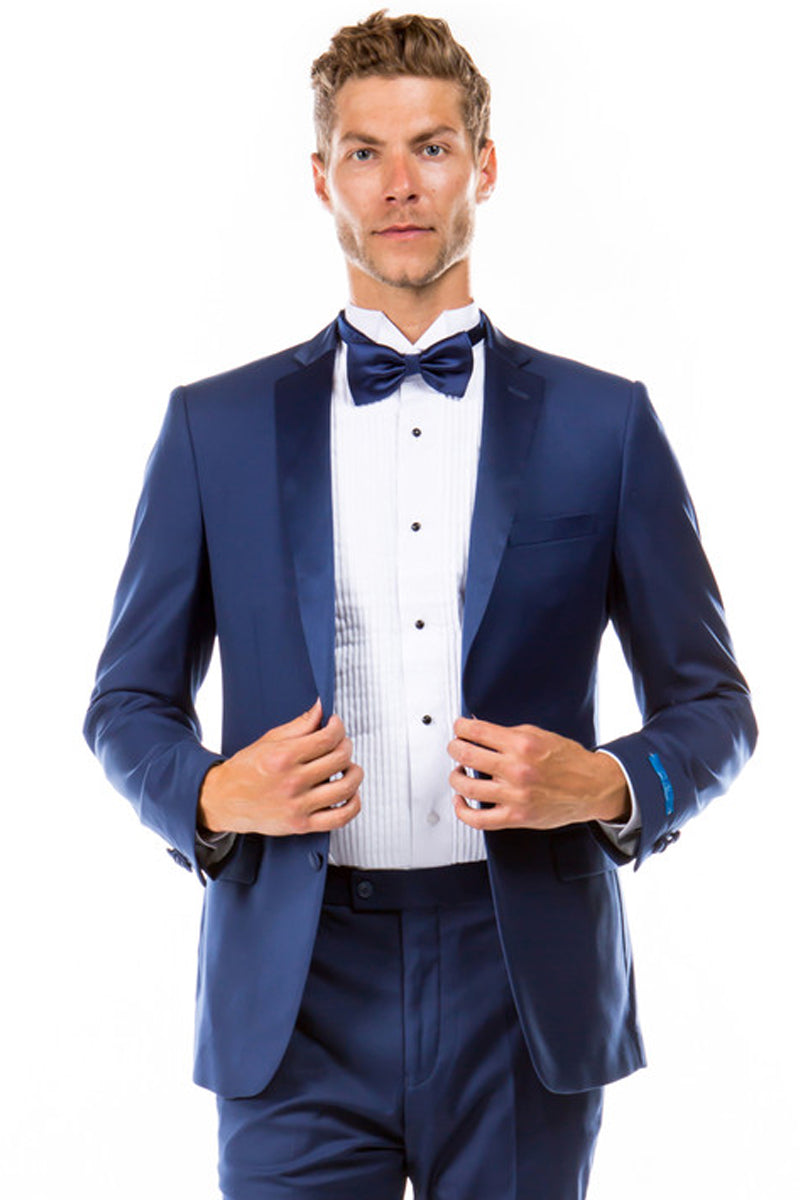 "Indigo Blue Slim Fit Men's Tuxedo - Two Button Style for Wedding & Prom"