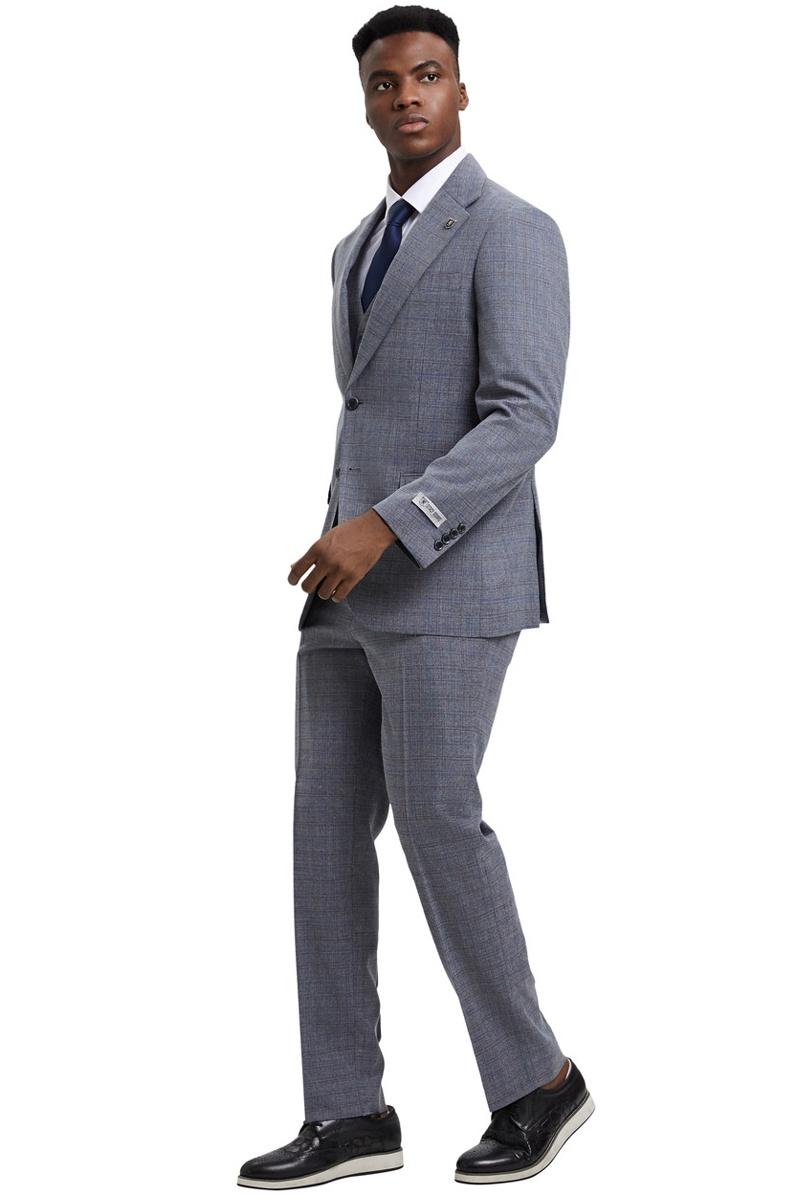 Men's Stacy Adams Modern Fit Vested Suit in Light Grey Micro Check Plaid - 38 Regular