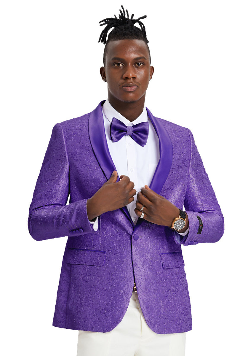 "Purple Paisley Tuxedo Jacket - Men's Slim Fit for Wedding & Prom"