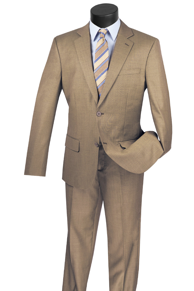 Mens 2 Button Modern Fit Textured Wool Suit in Khaki - 36 Short