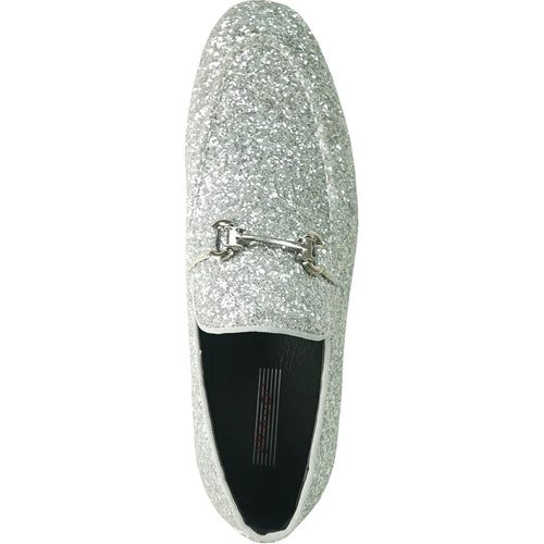 "Silver Sequin Prom 2026 Tuxedo Loafers - Modern Men's Glitter Buckle"