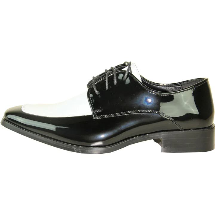 MENS CLASSIC MOC TOE SHINY PATENT PROM 2025 SHOE IN BLACK & WHITE - 6.5M
