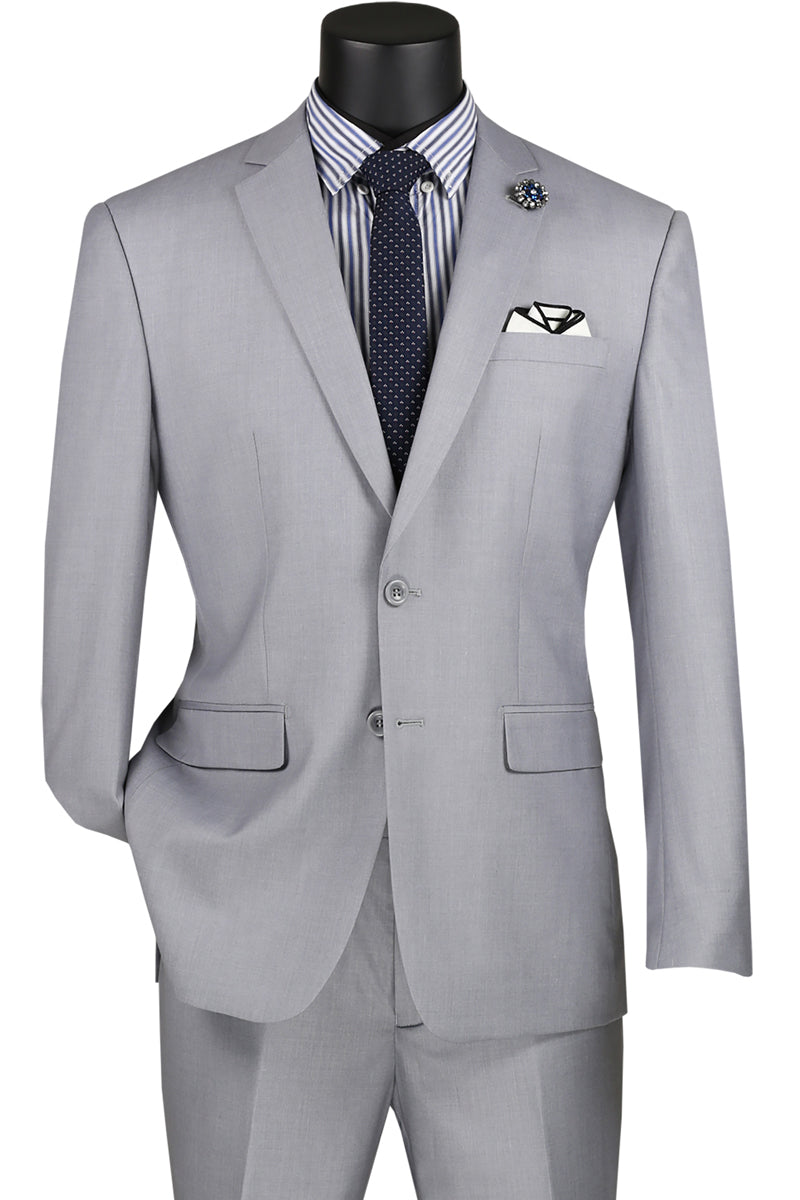 "Modern Fit 2 Button Men's Suit in Light Grey - Basic Collection" - 46 Regular