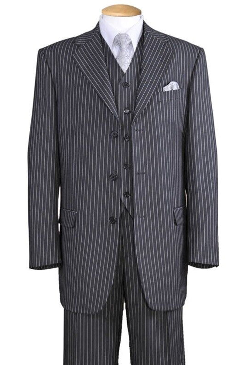 "1920's Gangster Pinstripe Vested Suit - Men's 3 Button Bold in Grey"