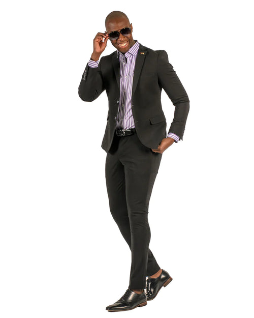 Stretch Fabric - "Black" Light Weight Suit - Slim Fitted Suit "Style #"