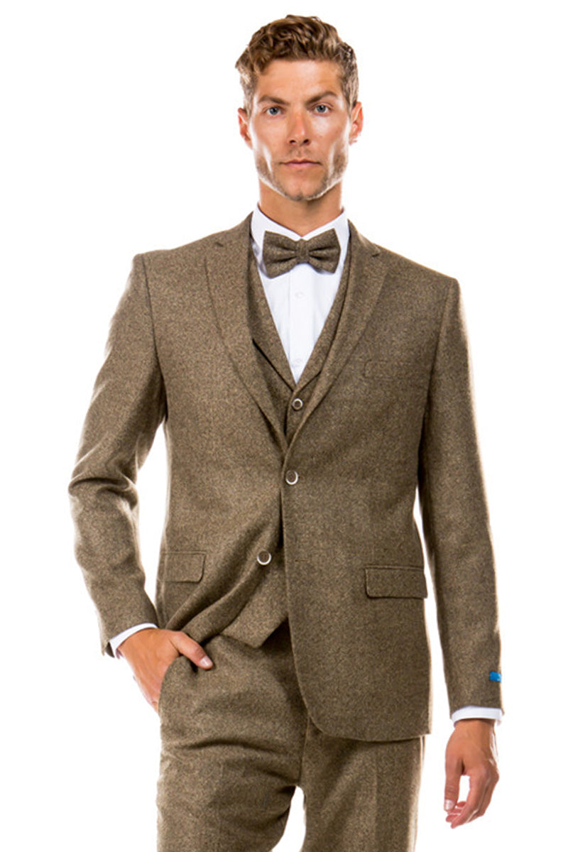 "Vintage Style Men's Tweed Wedding Suit - Two Button Vested in Tan" - 34 Short