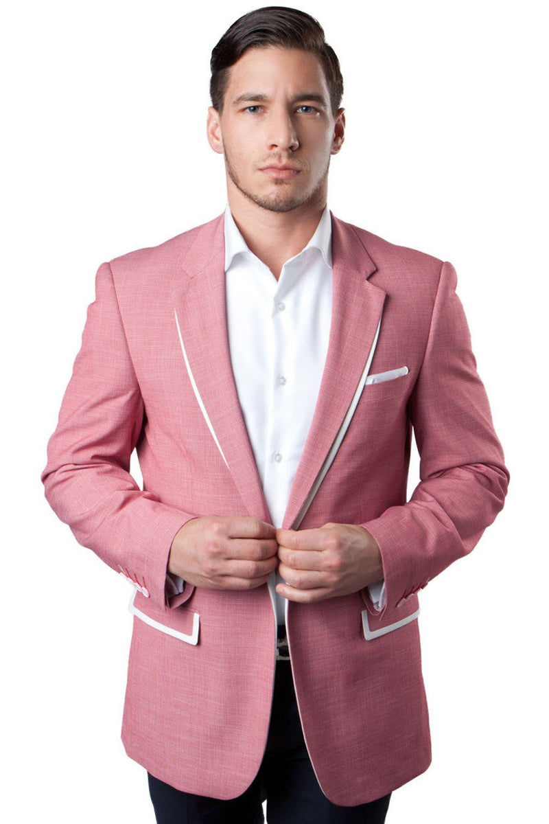 Salmon Pink Men's Summer Blazer - One Button with White Trim