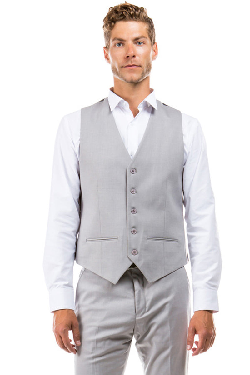 "Designer Wool Vest for Men - Light Grey Suit Separate" - 34