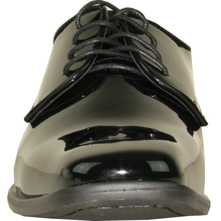 MENS MODERN POINTY SQUARE TOE OXFORD PATENT SHOE IN BLACK - 6.5M