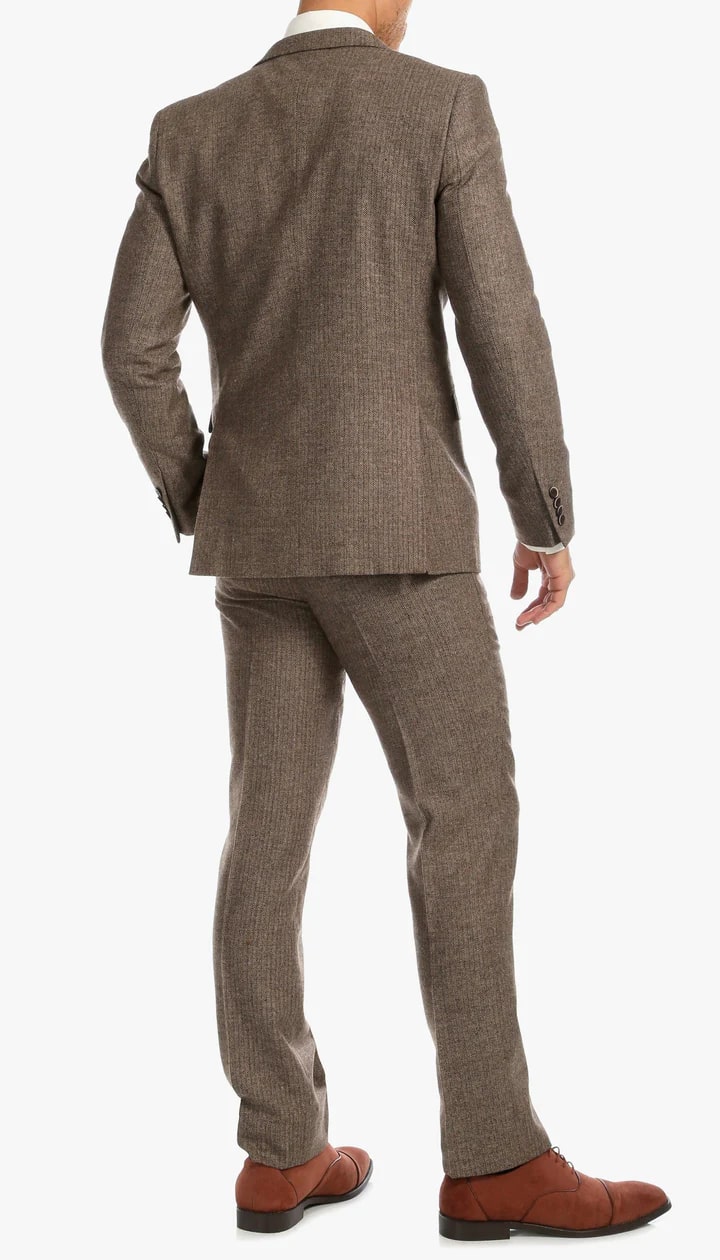 1920's Men's Clothing - Tweed Suit - Herringbone 1920s Mens Suit - Vintage Brown Suit - 38 Short Jacket+32 Waist Adjustable 28to34)(Height: 5 4 to5 7 )(Neck 15-16.5)S-M)