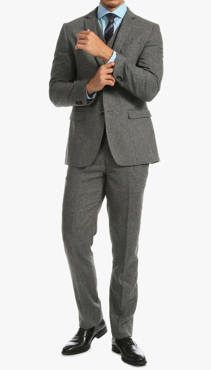 1920's Men's Clothing - Tweed Suit - Herringbone 1920s Mens Suit - Vintage Grey Suit - 38 Short Jacket+32 Waist Adjustable 28to34)(Height: 5 4 to5 7 )(Neck 15-16.5)S-M)