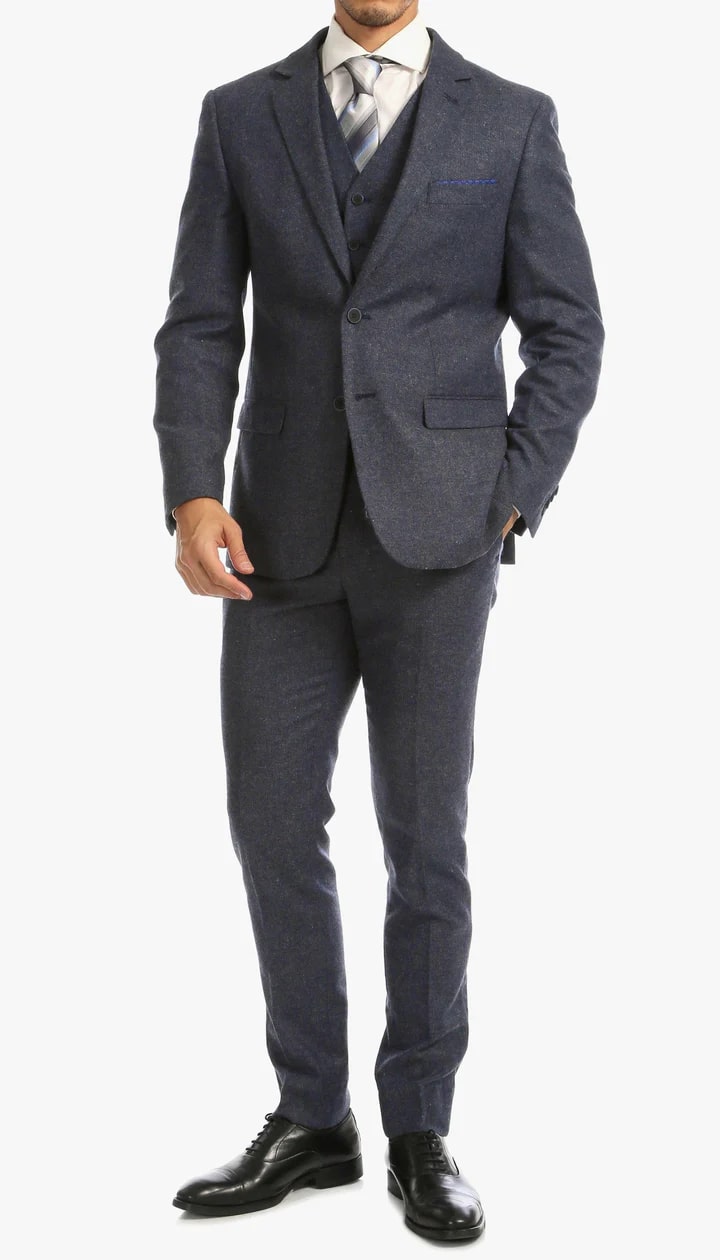 1920's Men's Clothing - Tweed Suit - Herringbone 1920s Mens Suit - Vintage Navy Suit - 38 Short Jacket+32 Waist Adjustable 28to34)(Height: 5 4 to5 7 )(Neck 15-16.5)S-M)