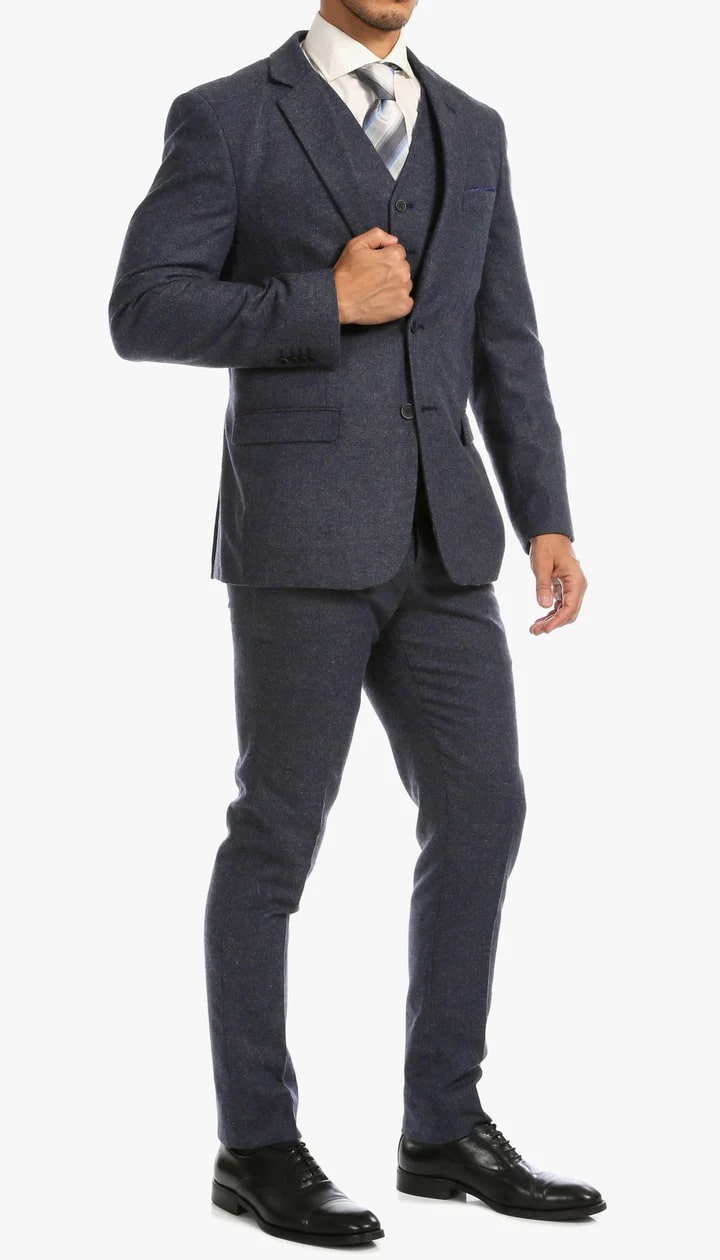 1920's Men's Clothing - Tweed Suit - Herringbone 1920s Mens Suit - Vintage Navy Suit - 38 Short Jacket+32 Waist Adjustable 28to34)(Height: 5 4 to5 7 )(Neck 15-16.5)S-M)