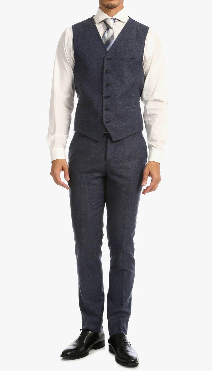 1920's Men's Clothing - Tweed Suit - Herringbone 1920s Mens Suit - Vintage Navy Suit - 38 Short Jacket+32 Waist Adjustable 28to34)(Height: 5 4 to5 7 )(Neck 15-16.5)S-M)