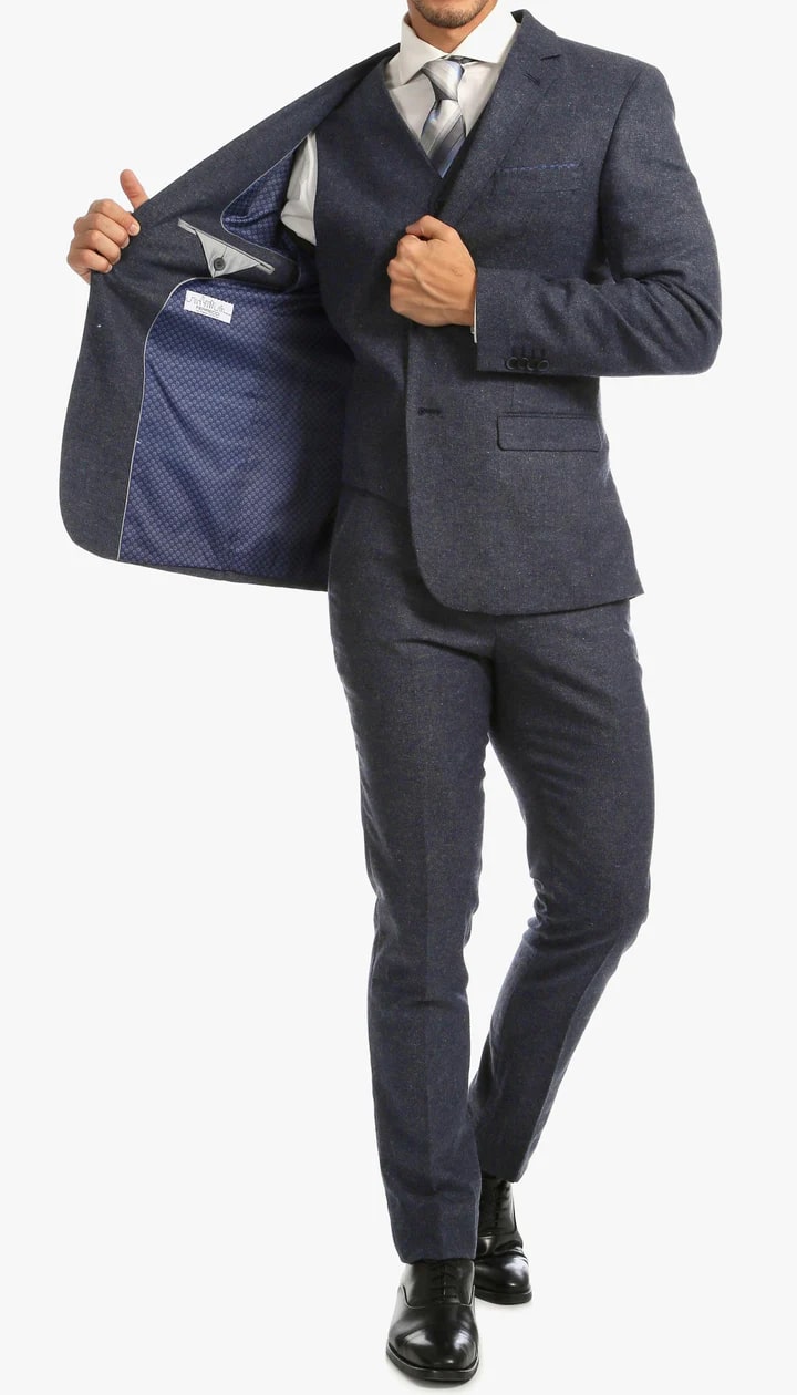 1920's Men's Clothing - Tweed Suit - Herringbone 1920s Mens Suit - Vintage Navy Suit - 38 Short Jacket+32 Waist Adjustable 28to34)(Height: 5 4 to5 7 )(Neck 15-16.5)S-M)