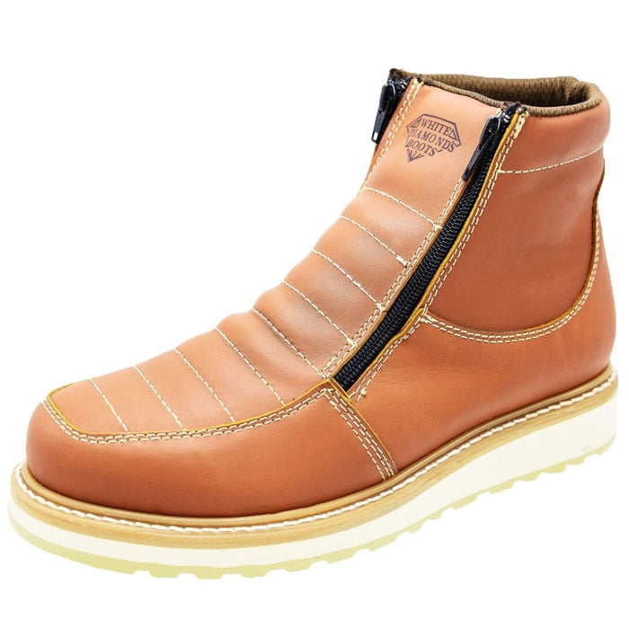 Zapatos de Trabajo Cuero Original con Doble Zipper Color Miel WD - 6