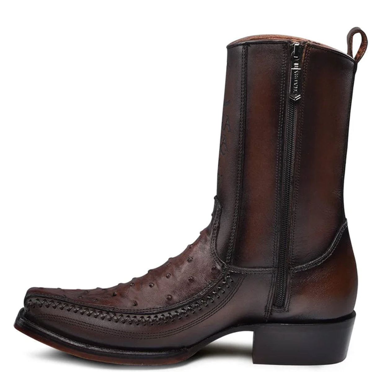 Brown Ostrich Zipper Boot - EE
