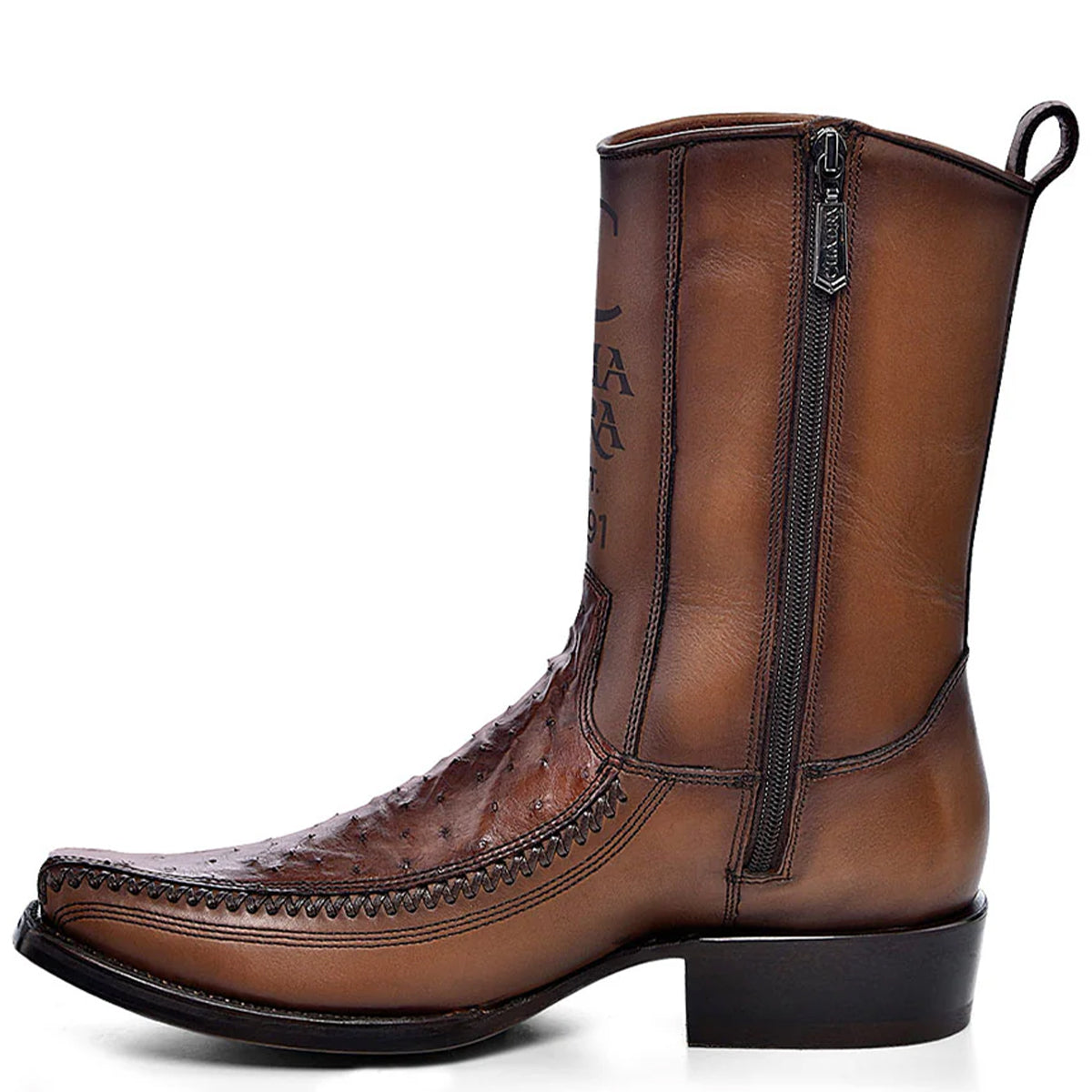 Honey Ostrich Zipper Boot - EE