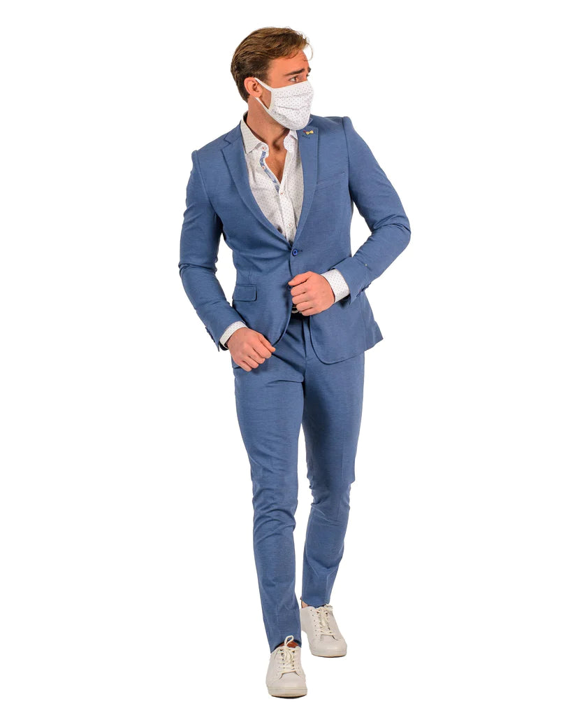 Stretch Fabric - "M.Blue" Light Weight Suit - Slim Fitted Suit "Style #" - Light Blue
