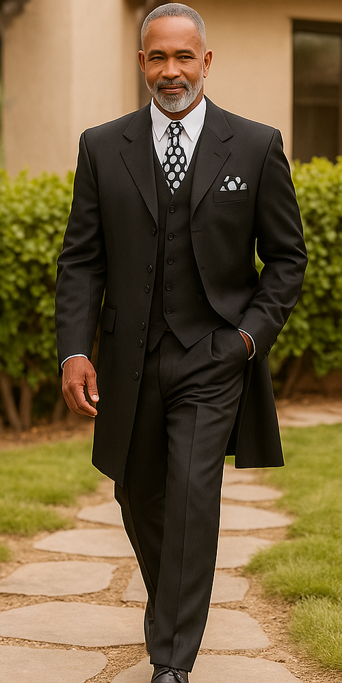 Zoot Suit - Mens Double Button Vested Fashion Black Zoot Suit