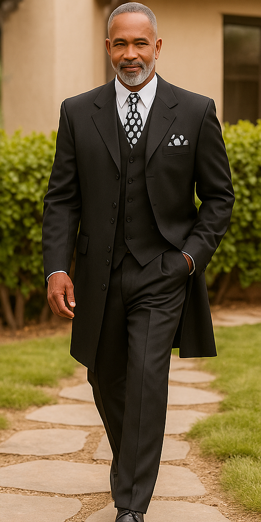 Zoot Suit - Mens Double Button Vested Fashion Black Zoot Suit - Coat Size 38