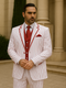 Zoot Suit - Mens 3 Button Vested Barbershop Quartet White with Red Pinstripes Suit
