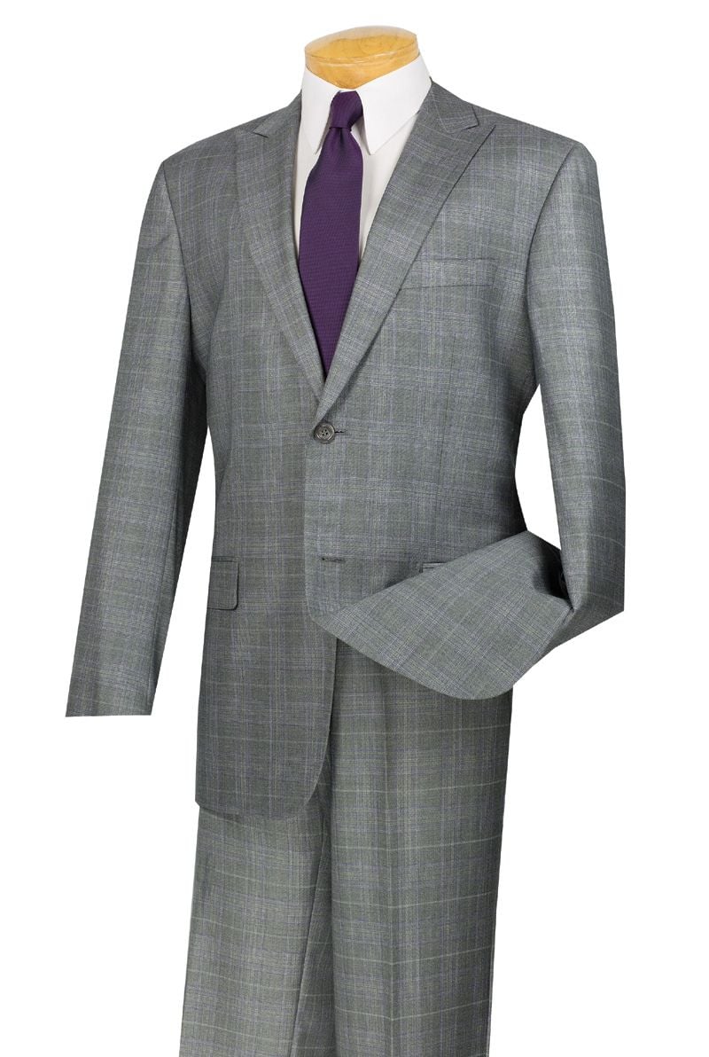 Vinci Men's Wool Feel Executive 2 Piece Suit with Peak Lapel - 38 Short Jacket+32 Waist Adjustable 28to34)(Height: 5 4 to5 7 )(Neck 15-16.5)S-M)