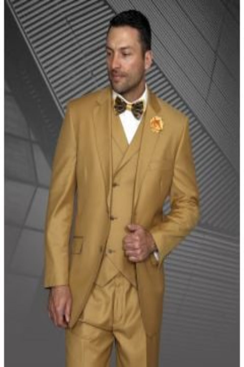 Slim Fit Design Elegant Men's 3 Piece 100% Wool Suit - 38 Short Jacket+32 Waist Adjustable 28to34)(Height: 5 4 to5 7 )(Neck 15-16.5)S-M)